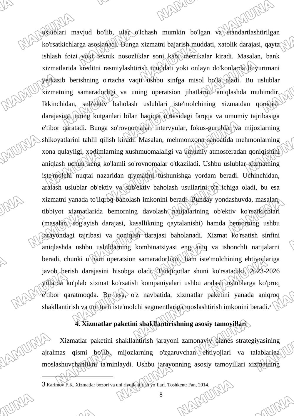 Xizmat korsatish klaslari va xizmatlar paketi — mustaqil ish, 8-varaq