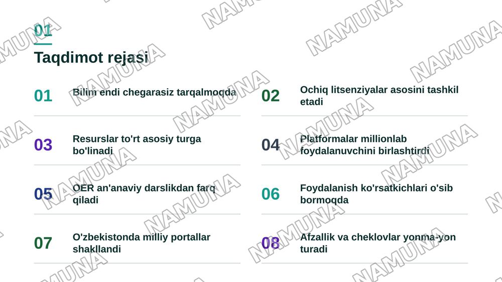 Ochiq raqamli ta'lim resurslari va veb-xizmatlar: Ta'lim platformalari, portallar va saytlar. Ochiq ta'lim resurslari. — zamonaviy taqdimot, 2-slayd