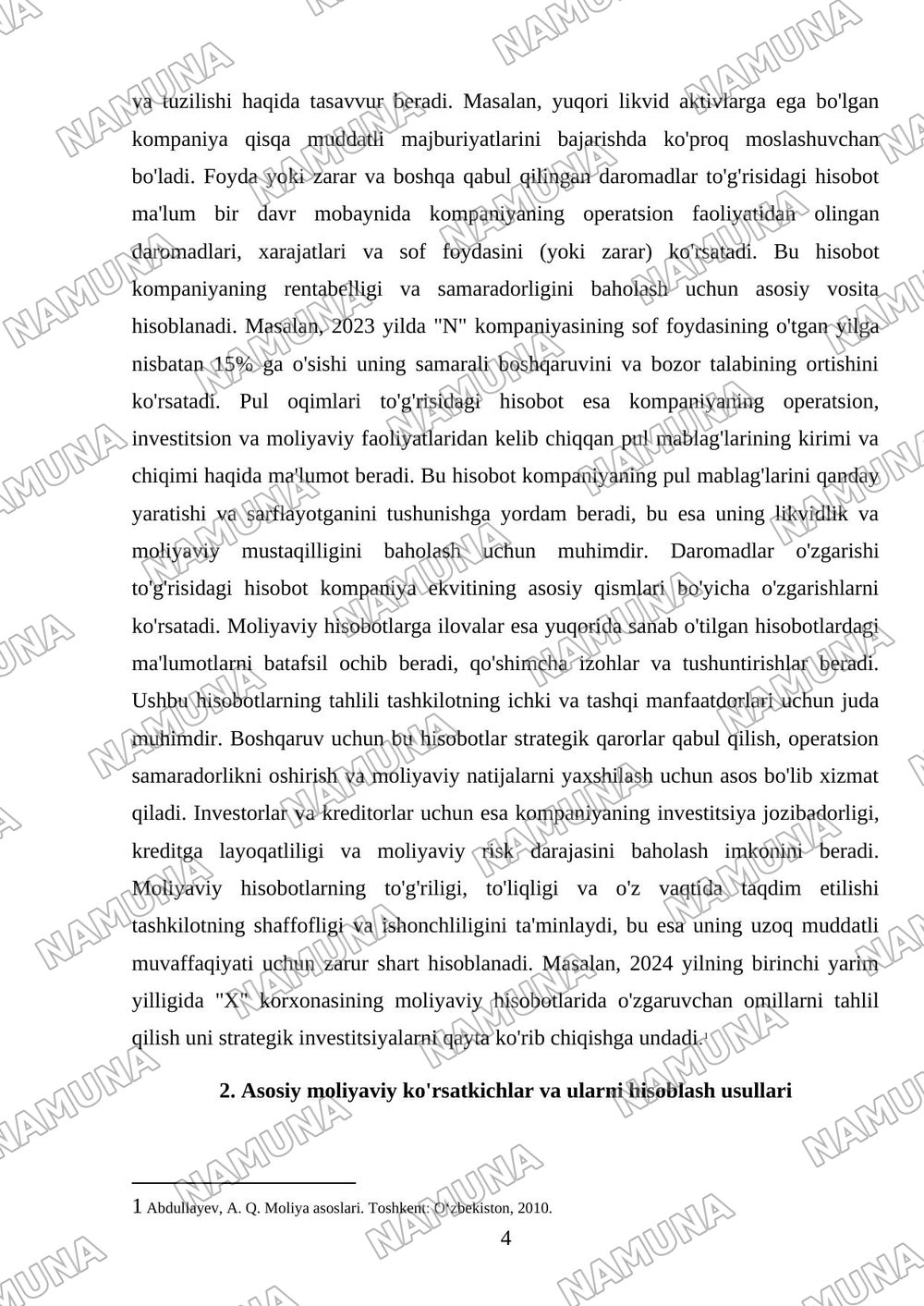 Tashkilotning moliyaviy hisobotini tahlil qilish. — mustaqil ish, 4-varaq