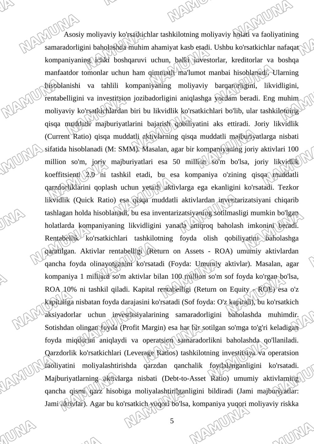 Tashkilotning moliyaviy hisobotini tahlil qilish. — mustaqil ish, 5-varaq