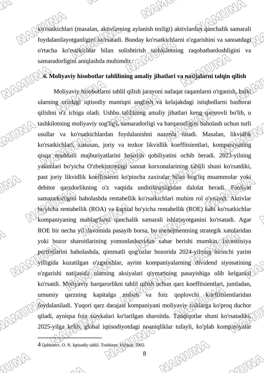 Tashkilotning moliyaviy hisobotini tahlil qilish. — mustaqil ish, 8-varaq