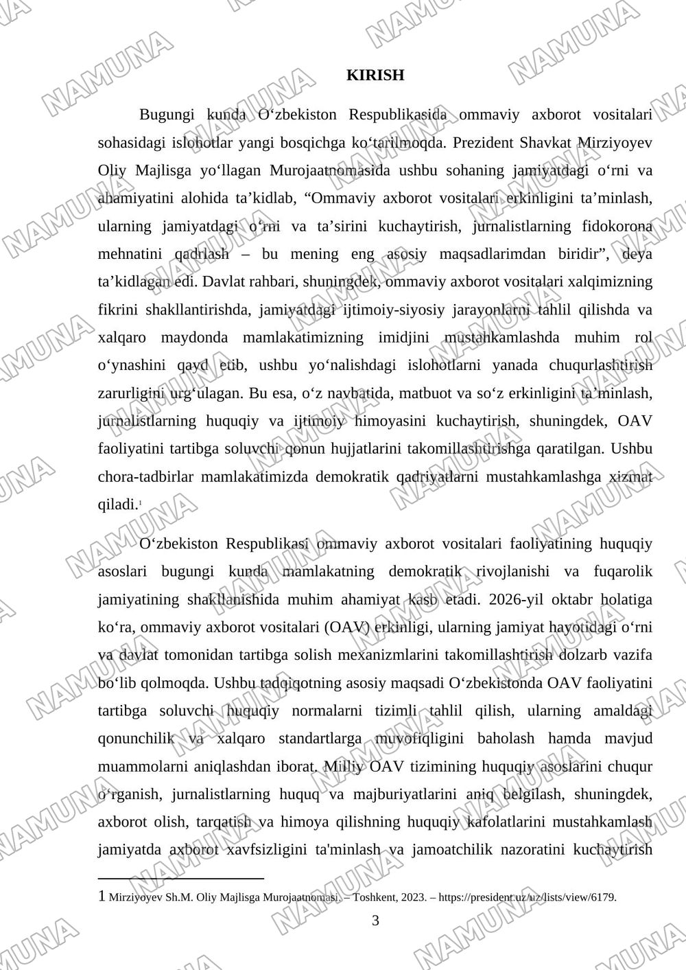 Oʻzbekiston respublikasi ommaviy axborot vositalari faoliyati. — mustaqil ish, 3-varaq