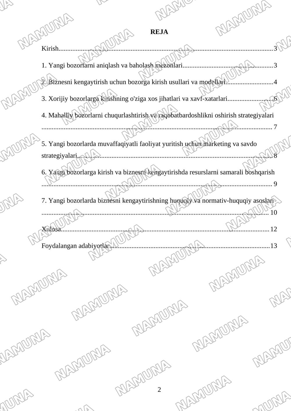 Yangi bozorlarga kirish va biznesni kengaytirish strategiyalari. — mustaqil ish, 2-varaq