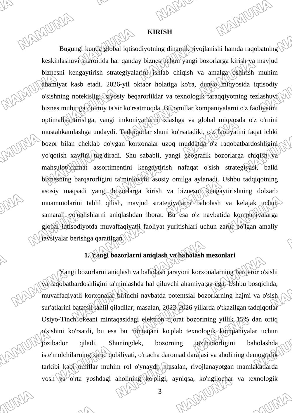 Yangi bozorlarga kirish va biznesni kengaytirish strategiyalari. — mustaqil ish, 3-varaq