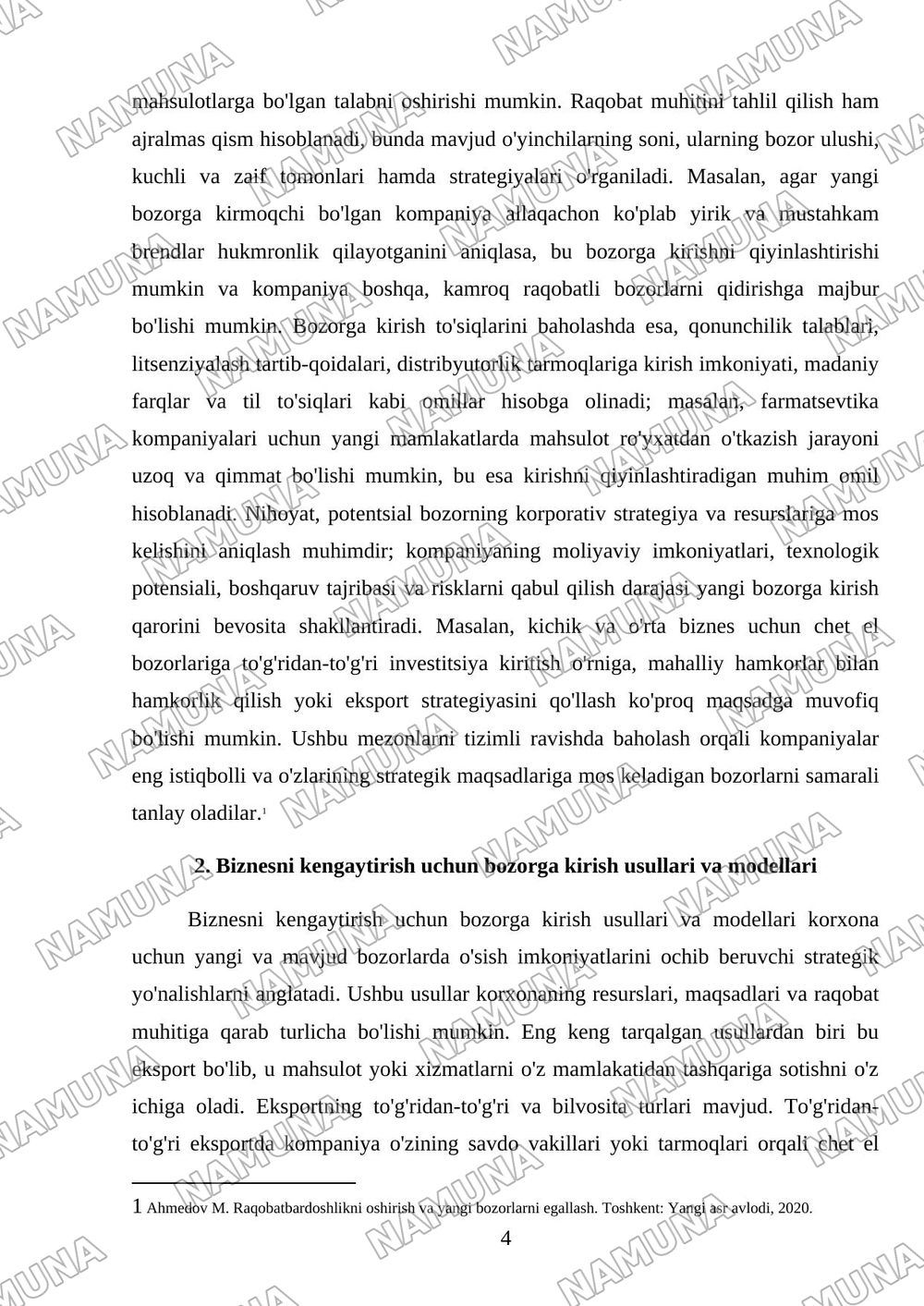 Yangi bozorlarga kirish va biznesni kengaytirish strategiyalari. — mustaqil ish, 4-varaq