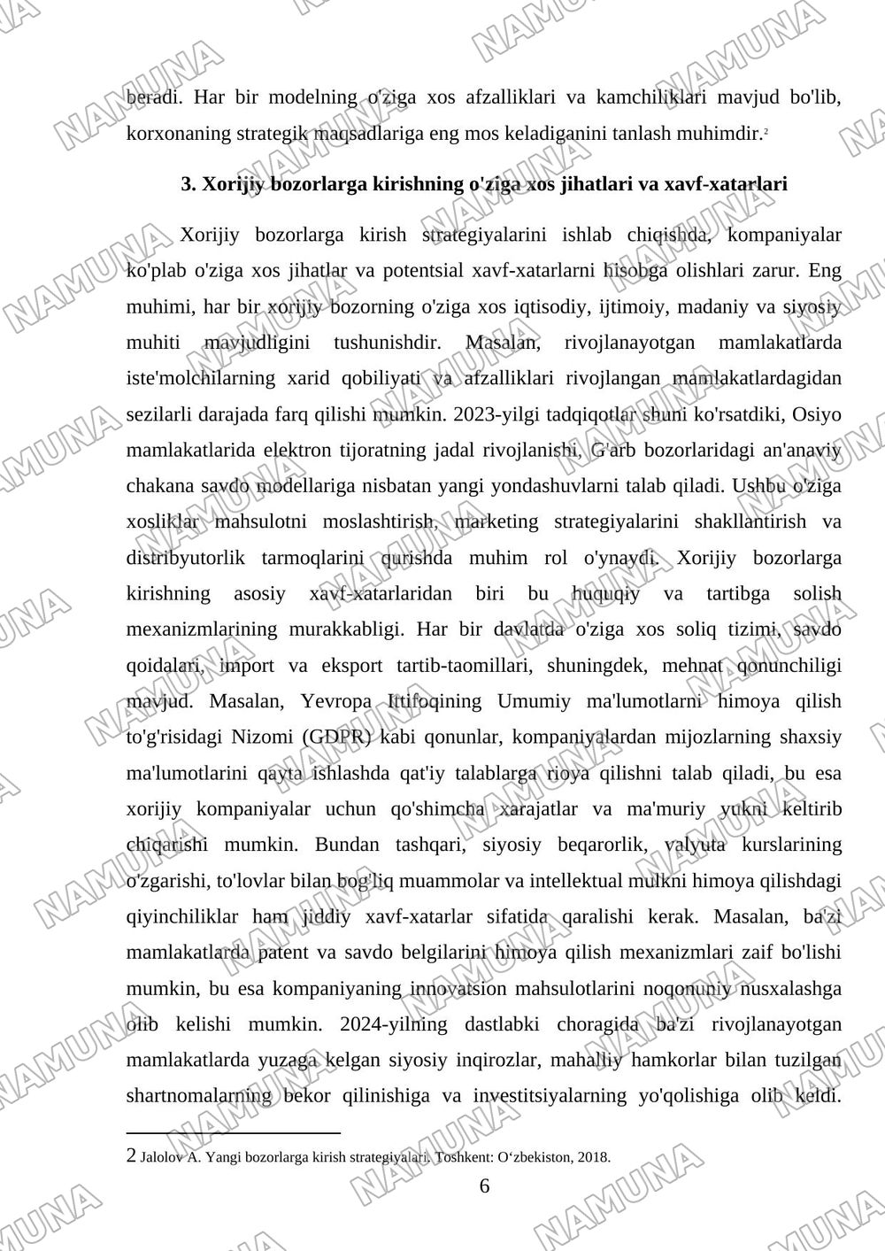 Yangi bozorlarga kirish va biznesni kengaytirish strategiyalari. — mustaqil ish, 6-varaq