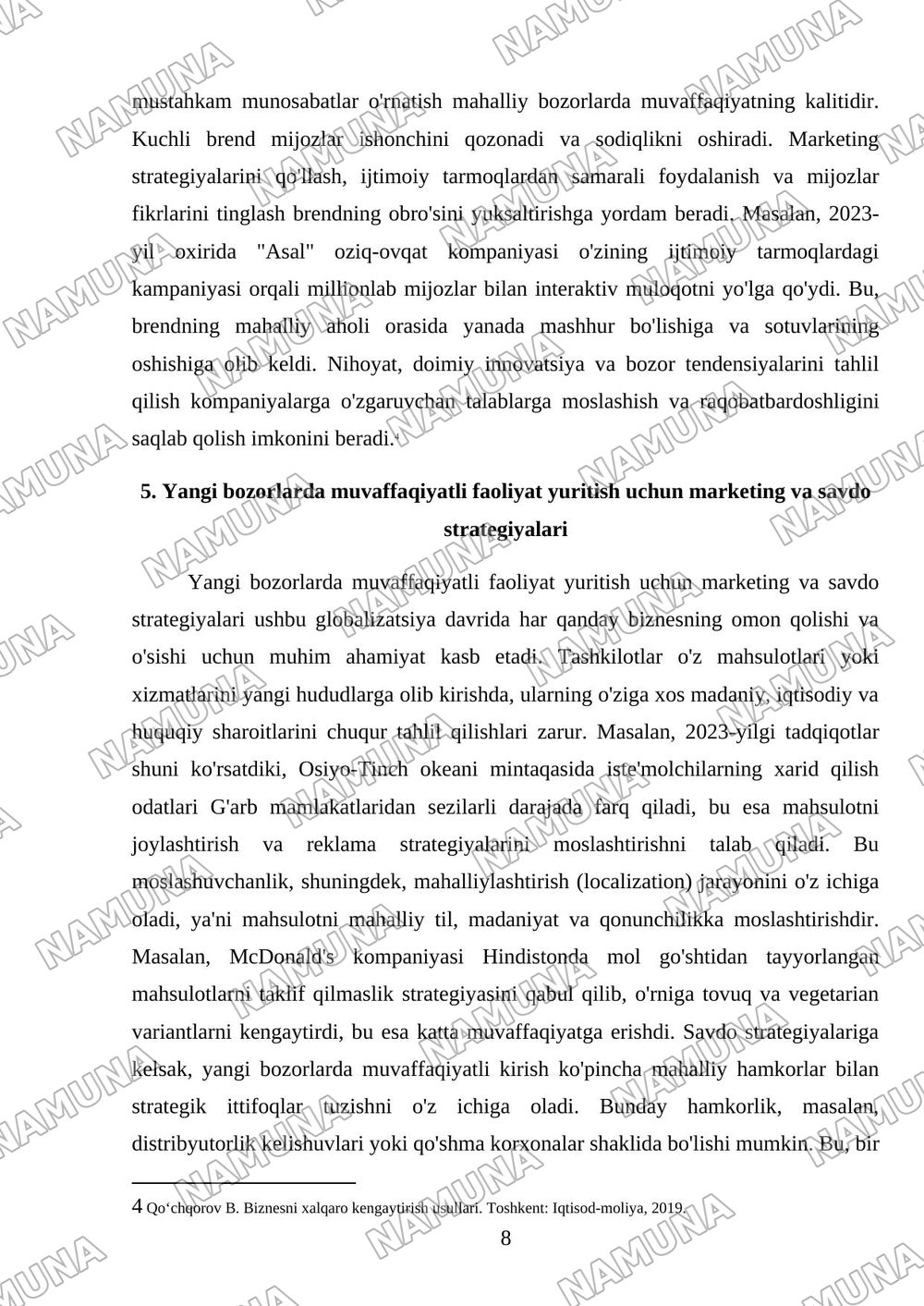 Yangi bozorlarga kirish va biznesni kengaytirish strategiyalari. — mustaqil ish, 8-varaq