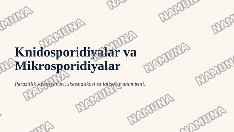 Knidosporidiyalar va mikrosporidiyalarning tip umumiy tavsifi, sistematikasi va fayl mahsuldor hayvonlarda parazitlik qilib, qo'zg'atadigan kasalliklari. — zamonaviy taqdimot