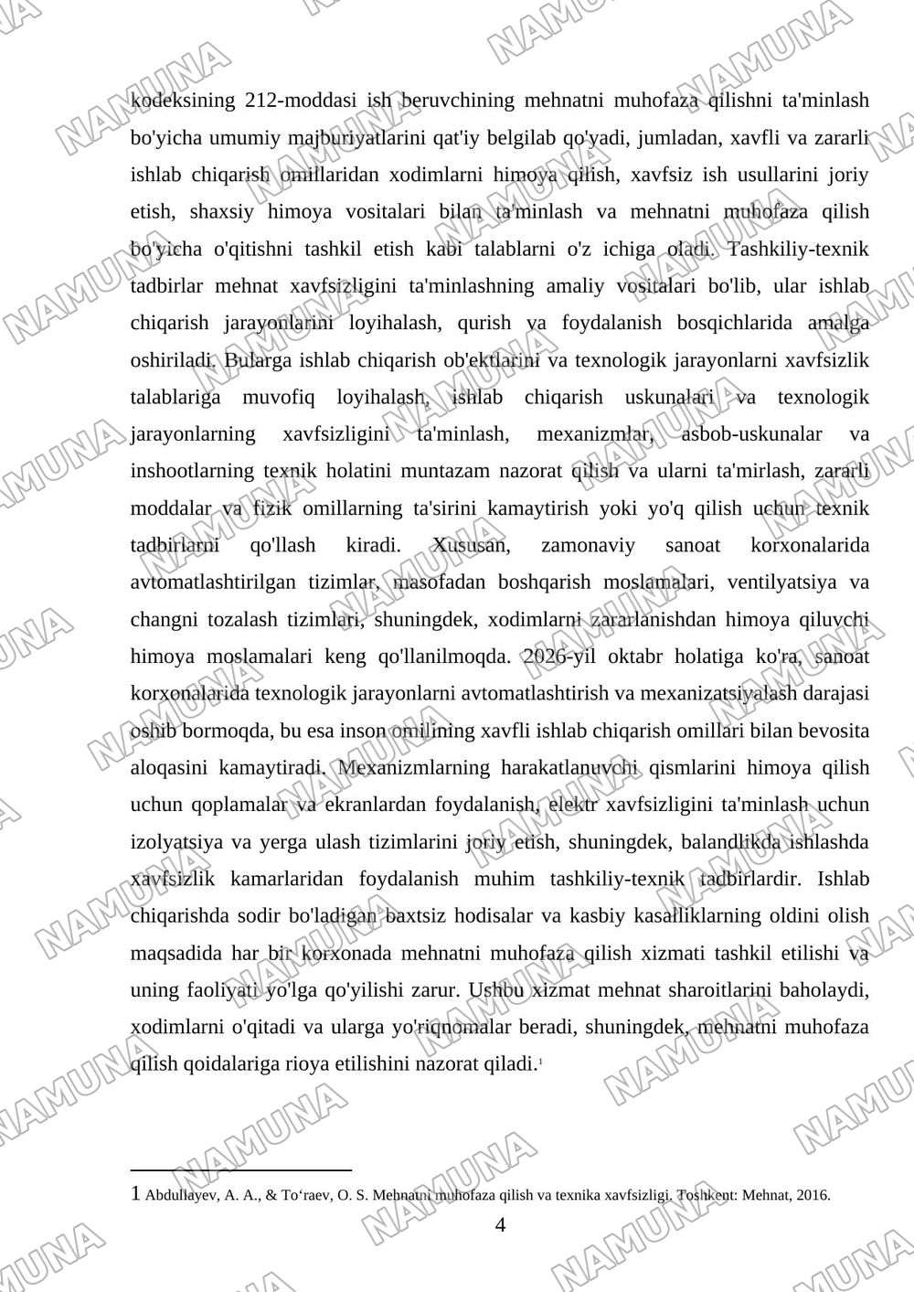 Sanoat korxonalarida mehnatni muhofaza qilishni boshqarish — mustaqil ish, 4-varaq