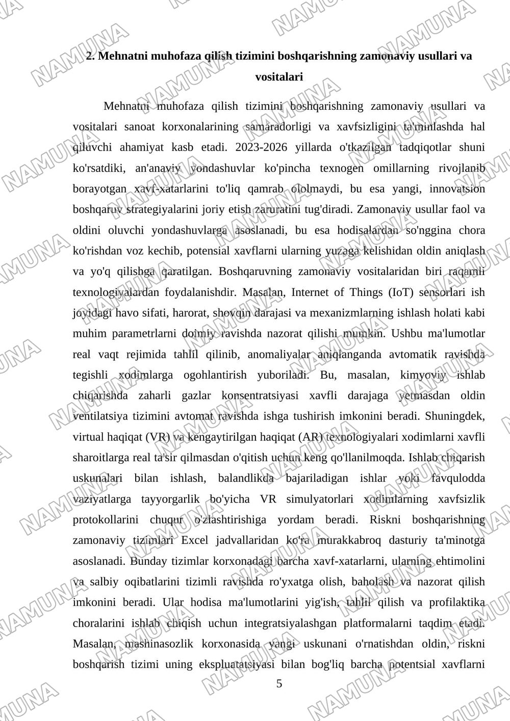 Sanoat korxonalarida mehnatni muhofaza qilishni boshqarish — mustaqil ish, 5-varaq