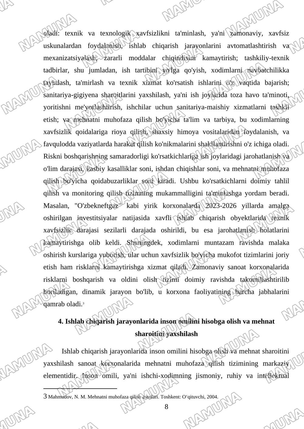Sanoat korxonalarida mehnatni muhofaza qilishni boshqarish — mustaqil ish, 8-varaq