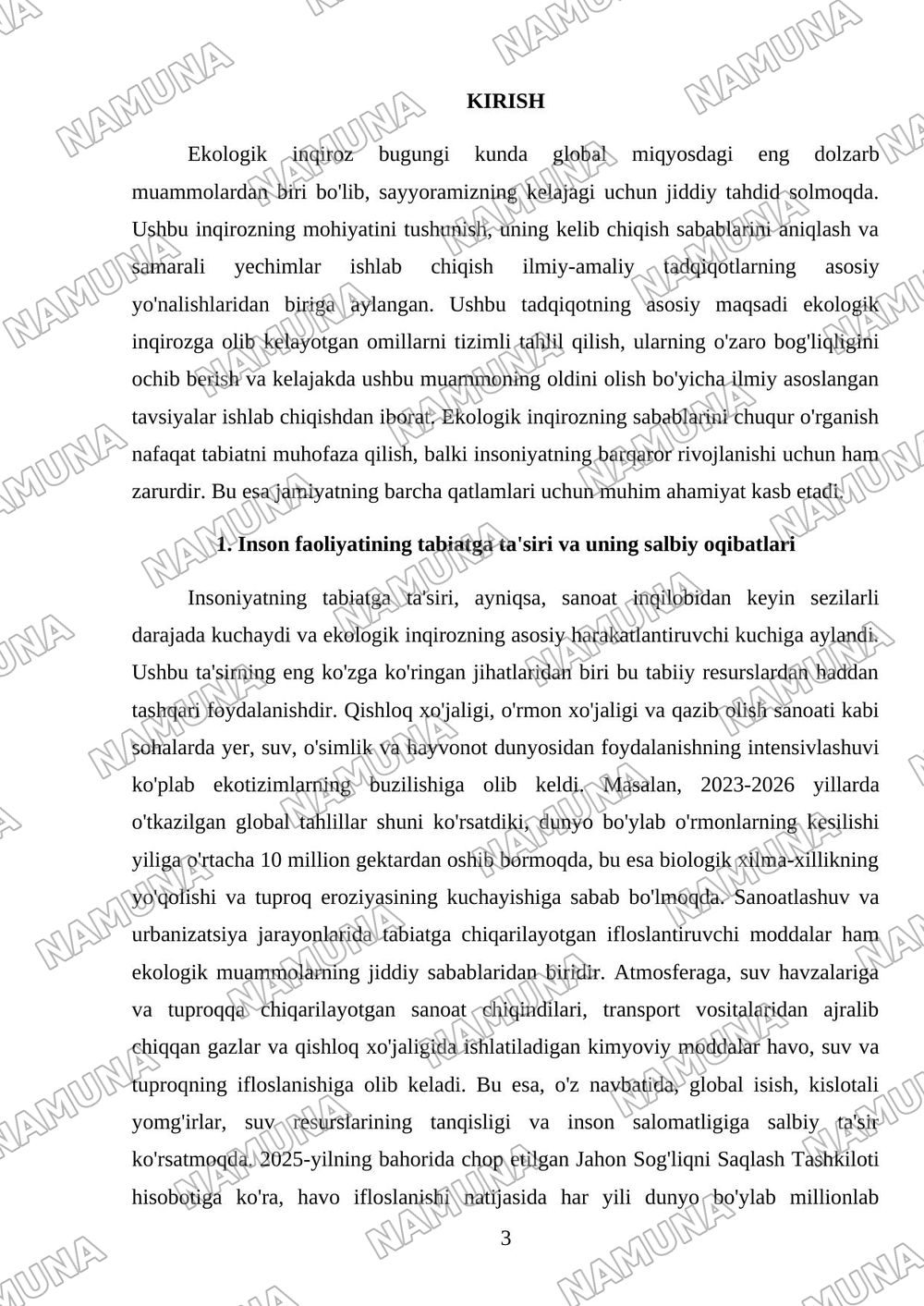 Ekologik inqirozning asosiy sabablari — mustaqil ish, 3-varaq
