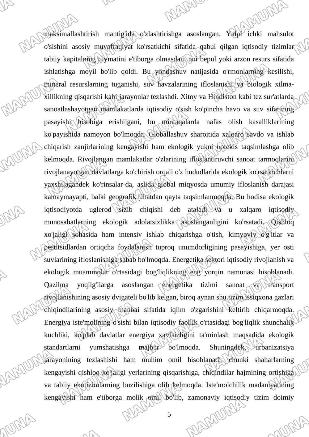 Ekologik inqirozning asosiy sabablari — mustaqil ish, 5-varaq