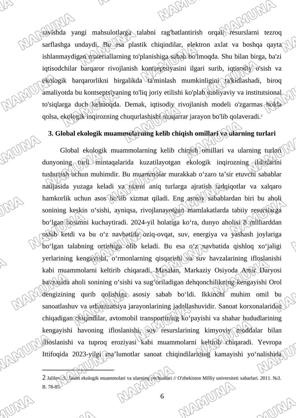Ekologik inqirozning asosiy sabablari — mustaqil ish, 6-varaq