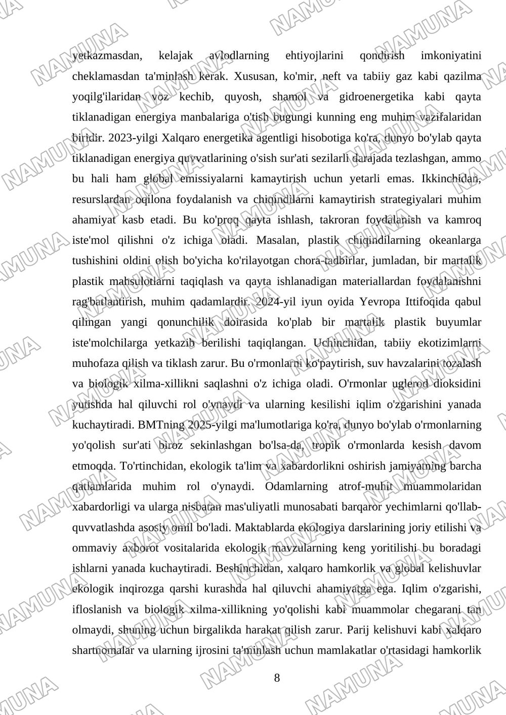 Ekologik inqirozning asosiy sabablari — mustaqil ish, 8-varaq