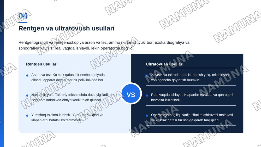 Yurak va qon-tomir tizimi nurli tekshirish usullari (rentgenografiya, rentgenoskopiya, exokardiografiya, radionuklid ssintigrafiya, sonografiya, KT, MRT, angiografiya) ularning afzalliklari va kamchiliklari, ko‘rsatmalar. — zamonaviy taqdimot, 5-slayd