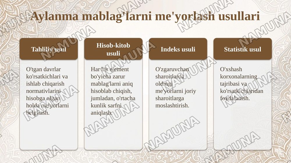 Ishlab chiqarish korxonalari aylanma mablag'larini me'yorlash va ulardan
foydalanish samaradorligini oshirish yo'llari. — taqdimot, 6-slayd