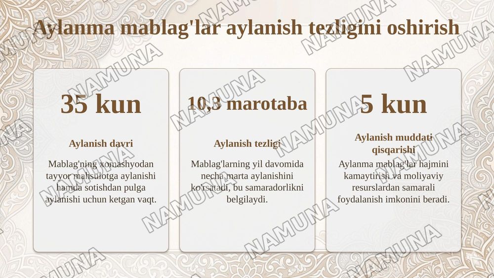 Ishlab chiqarish korxonalari aylanma mablag'larini me'yorlash va ulardan
foydalanish samaradorligini oshirish yo'llari. — taqdimot, 7-slayd
