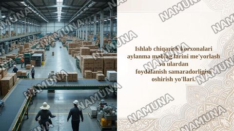 Ishlab chiqarish korxonalari aylanma mablag'larini me'yorlash va ulardan
foydalanish samaradorligini oshirish yo'llari. — taqdimot