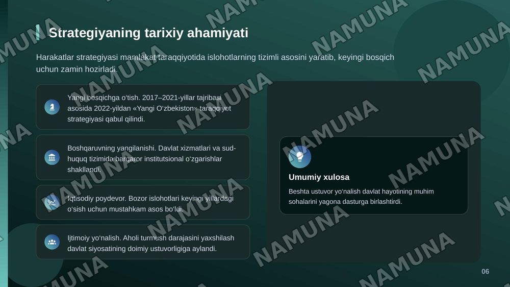 2017-2021-yillarda O‘zbekiston Respublikasini rivojlantirishning beshta ustuvor yo’nalishi bo’yicha “Harakatlar strategiyasi”  taraqqiyotning muhim dasturi. — zamonaviy taqdimot, 7-slayd