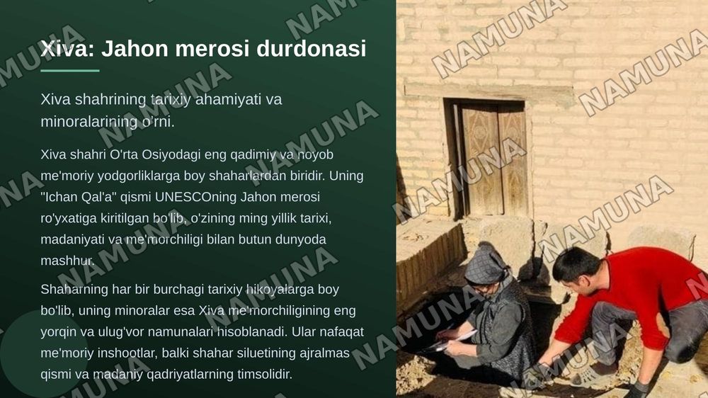 Xiva minoralarinning texnik holatini aniqlash — zamonaviy taqdimot, 3-slayd