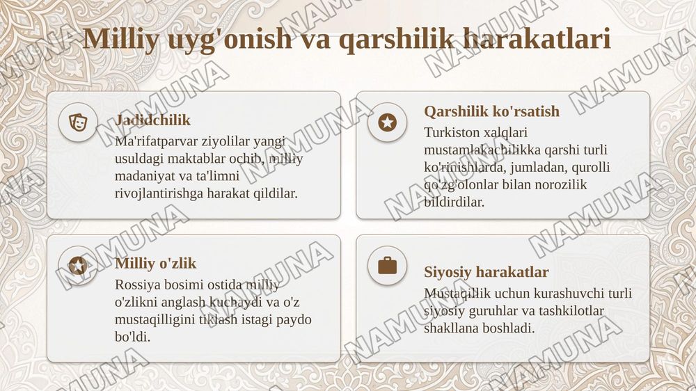 Turkiѕton Roѕѕiya imperiyaѕi muѕtamlakachiligidavrida. — taqdimot, 8-slayd