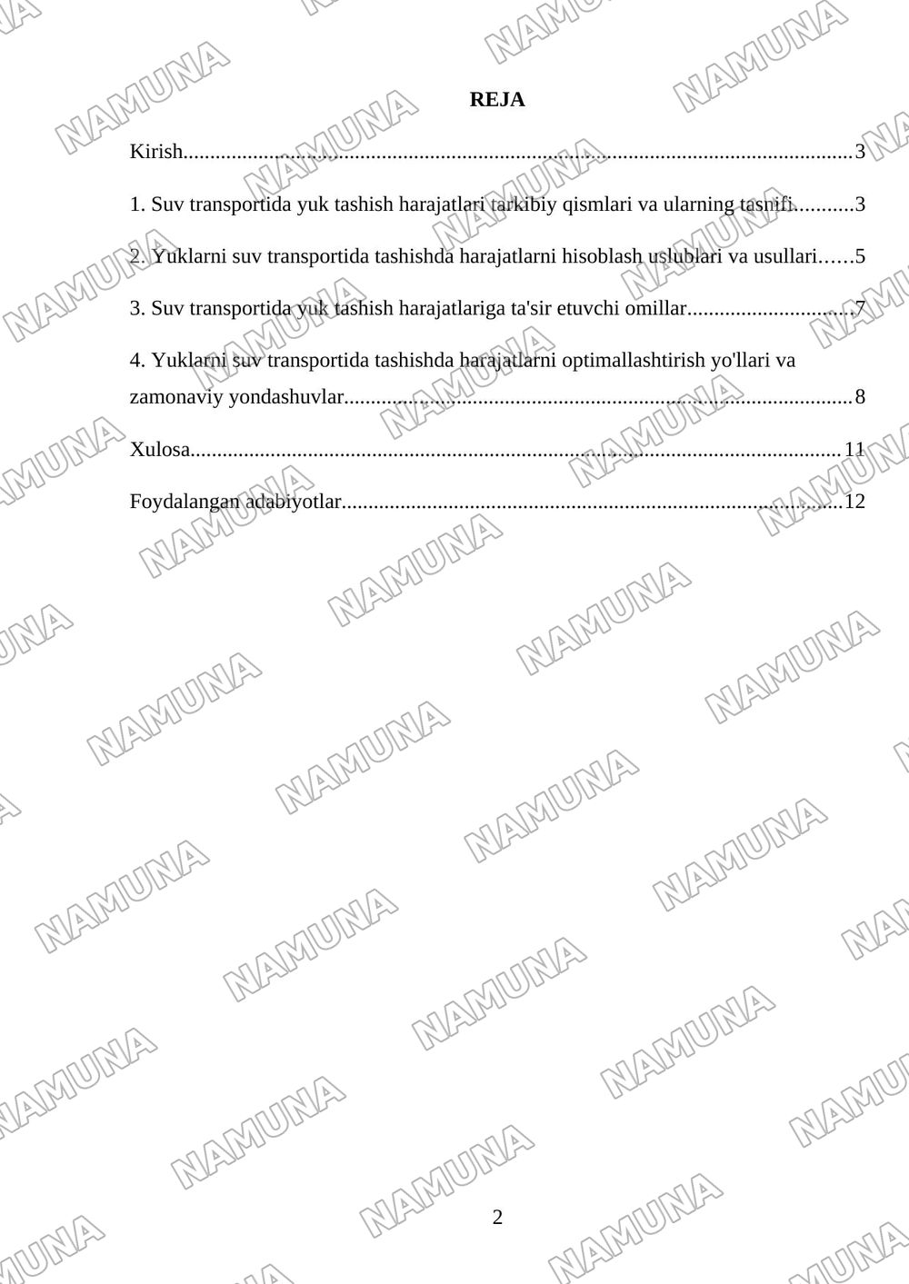 Suv transportida yuklarni tashishda tashish harajatlarini aniqlash — mustaqil ish, 2-varaq