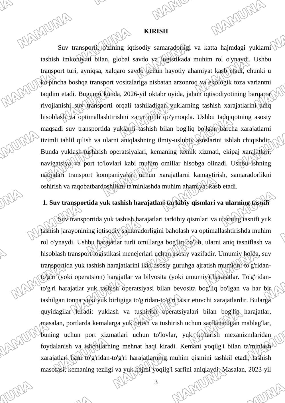 Suv transportida yuklarni tashishda tashish harajatlarini aniqlash — mustaqil ish, 3-varaq