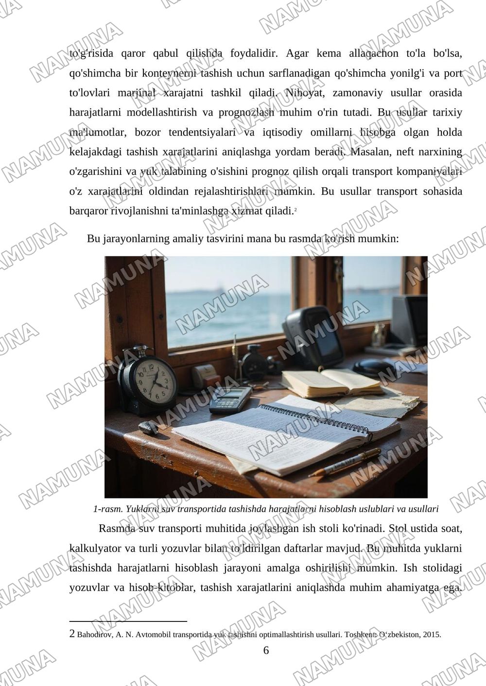 Suv transportida yuklarni tashishda tashish harajatlarini aniqlash — mustaqil ish, 6-varaq