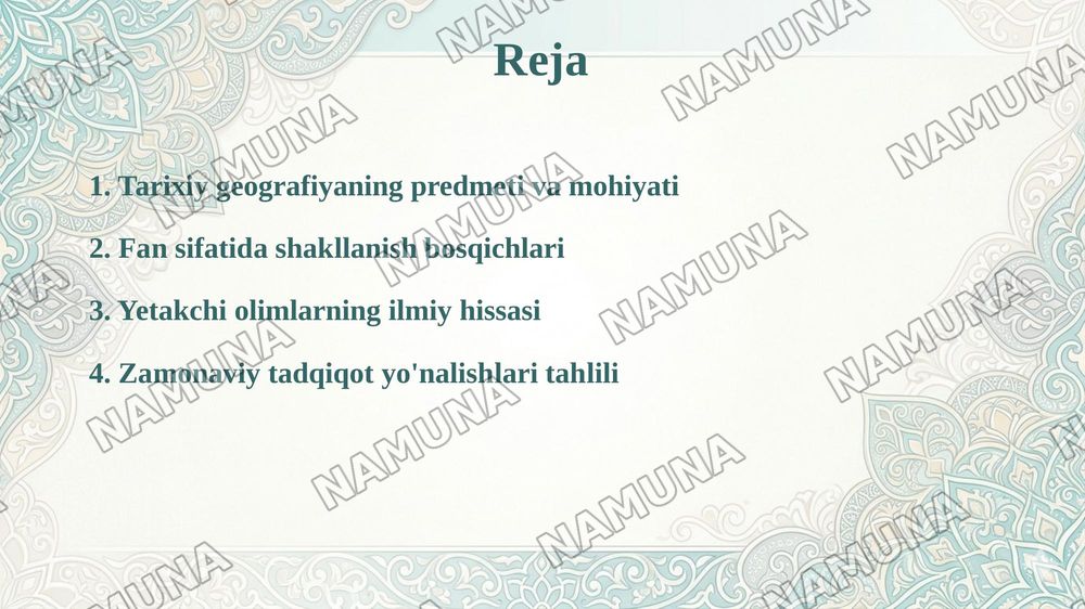 Tarixiy geografiyaning fan sifat shakllanishi — taqdimot, 2-slayd