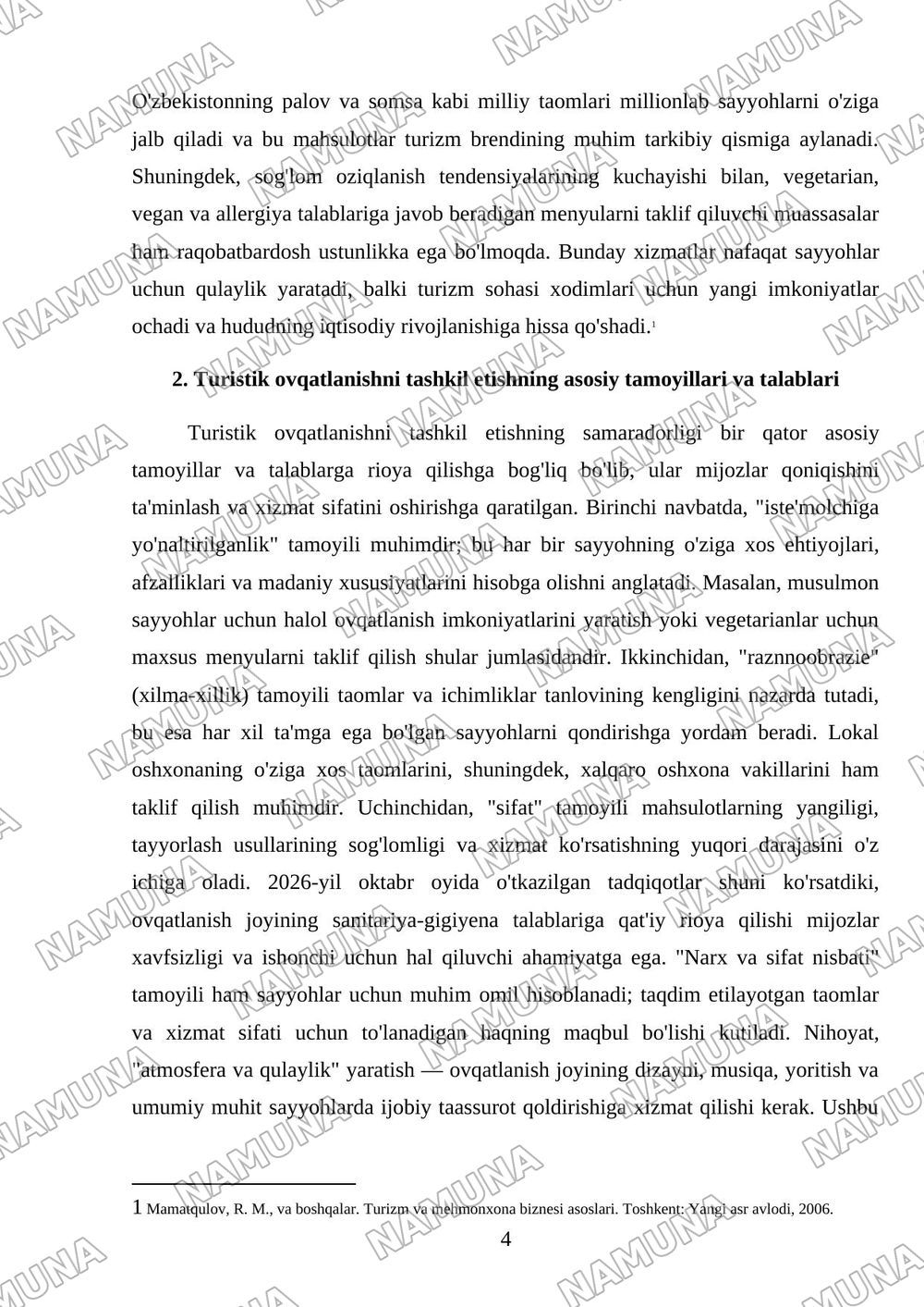 Turizmda ovqatlanish xizmatlarini tashkil etish — mustaqil ish, 4-varaq