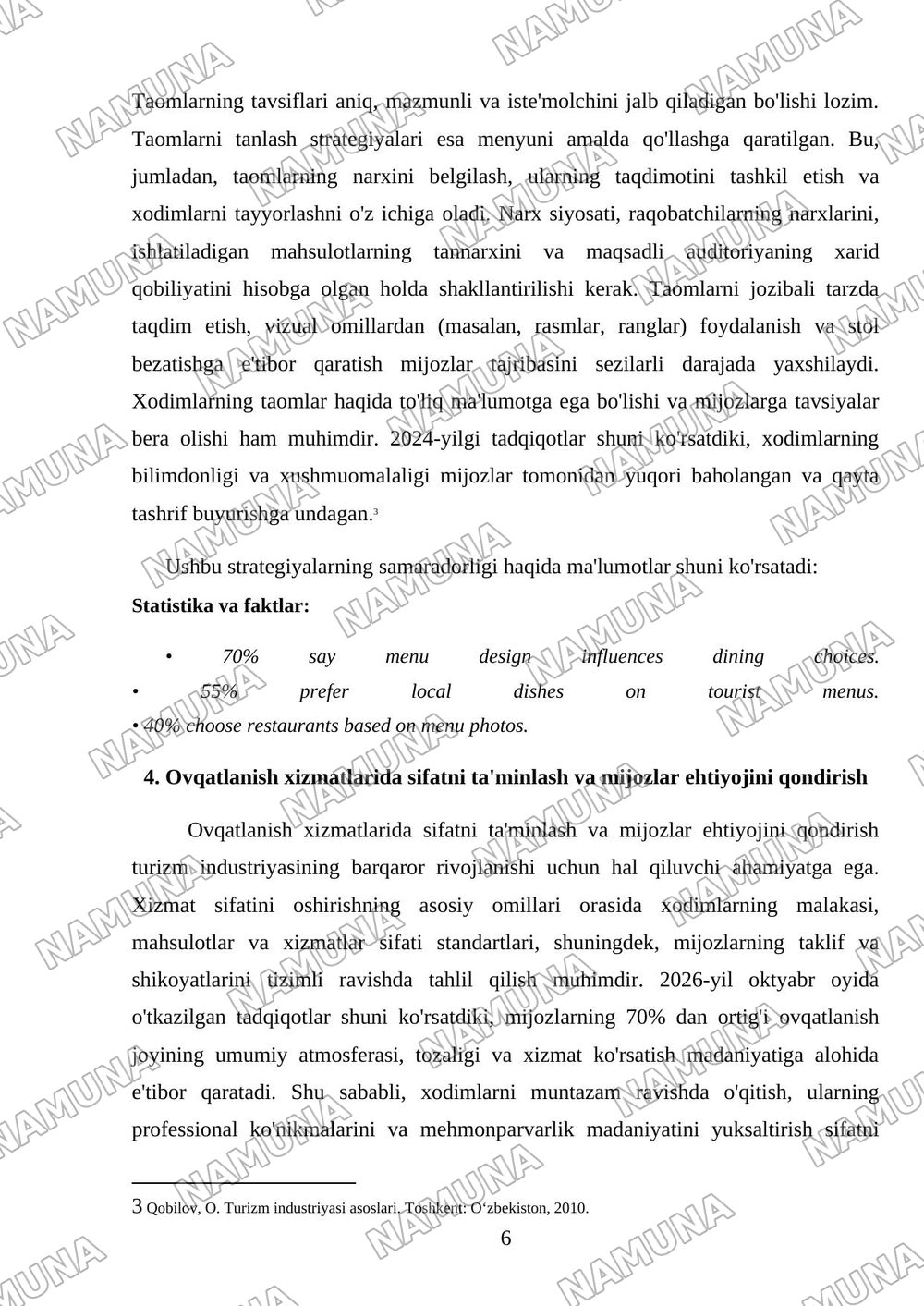 Turizmda ovqatlanish xizmatlarini tashkil etish — mustaqil ish, 6-varaq