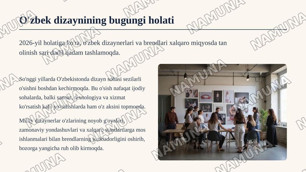O’ZBEK DIZAYNERLARI VA BRENDLARI — zamonaviy taqdimot, 3-slayd