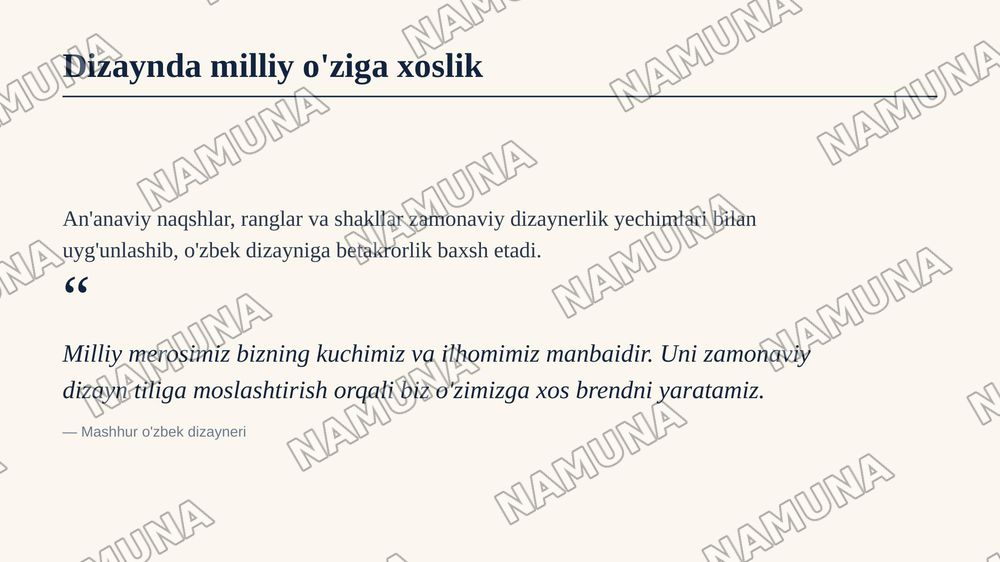 O’ZBEK DIZAYNERLARI VA BRENDLARI — zamonaviy taqdimot, 6-slayd