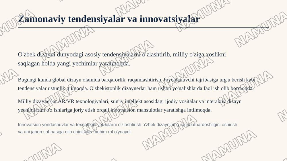 O’ZBEK DIZAYNERLARI VA BRENDLARI — zamonaviy taqdimot, 7-slayd
