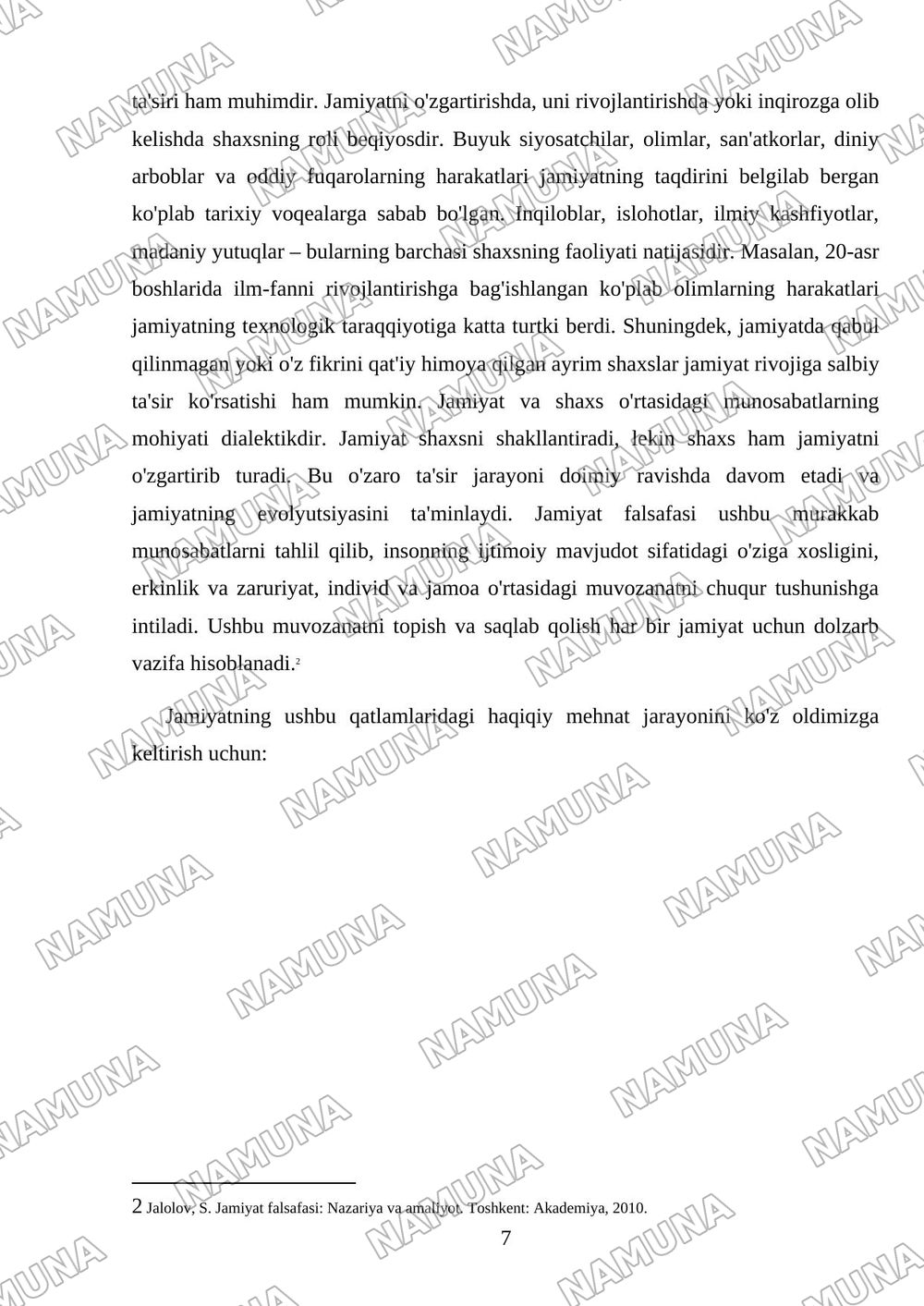 Jamiyat falsafasi — mustaqil ish, 7-varaq