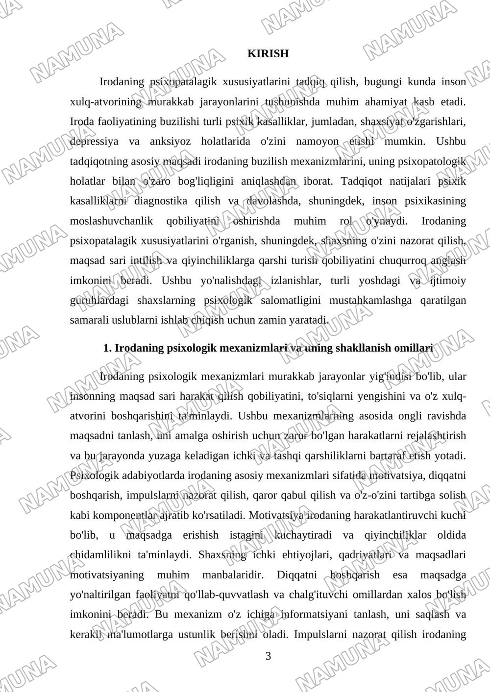 Irodaning psixopatalagik xususiyatlari — mustaqil ish, 3-varaq