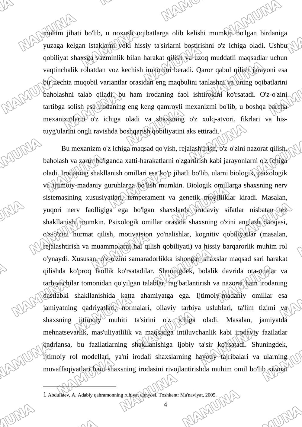 Irodaning psixopatalagik xususiyatlari — mustaqil ish, 4-varaq