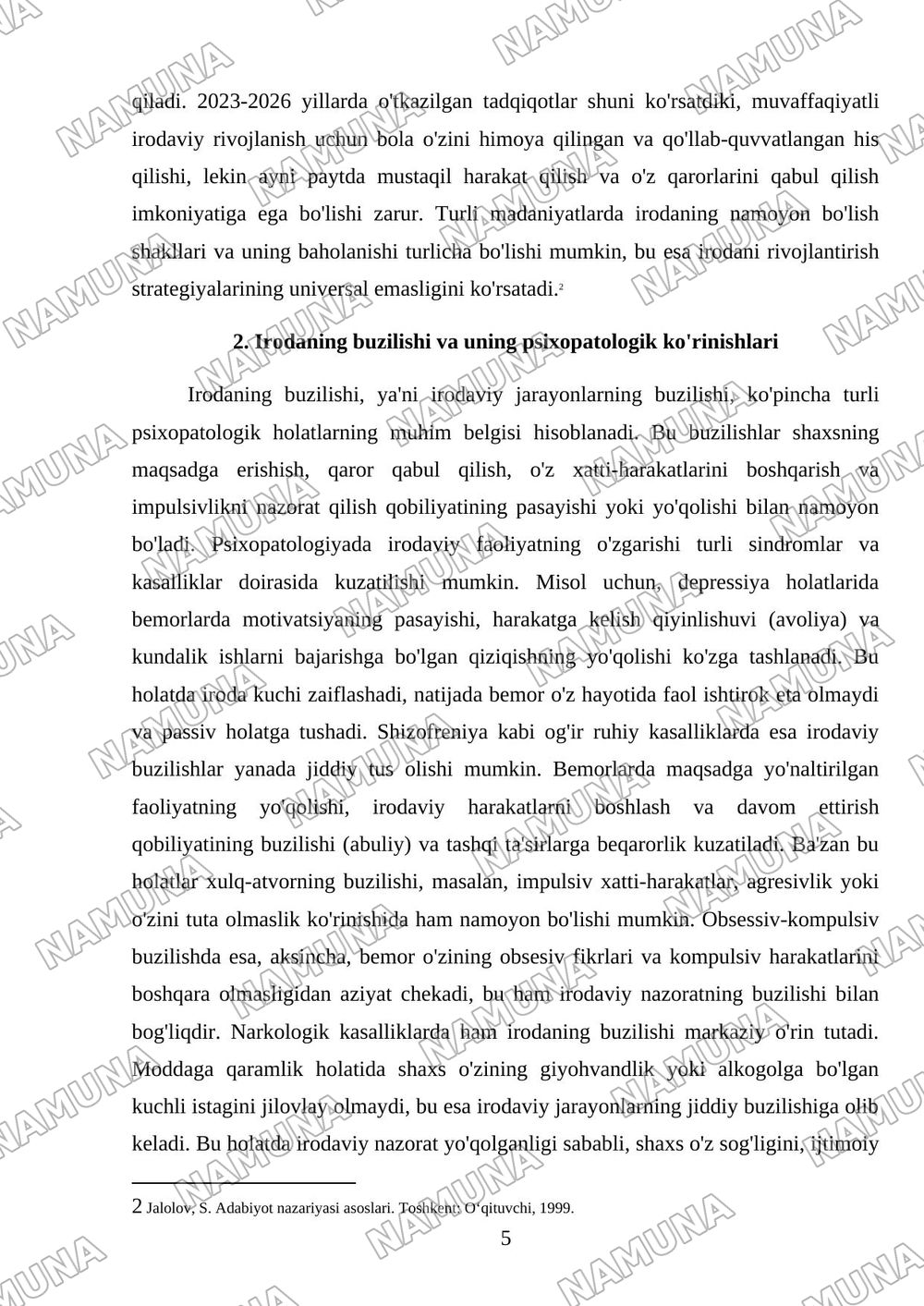 Irodaning psixopatalagik xususiyatlari — mustaqil ish, 5-varaq