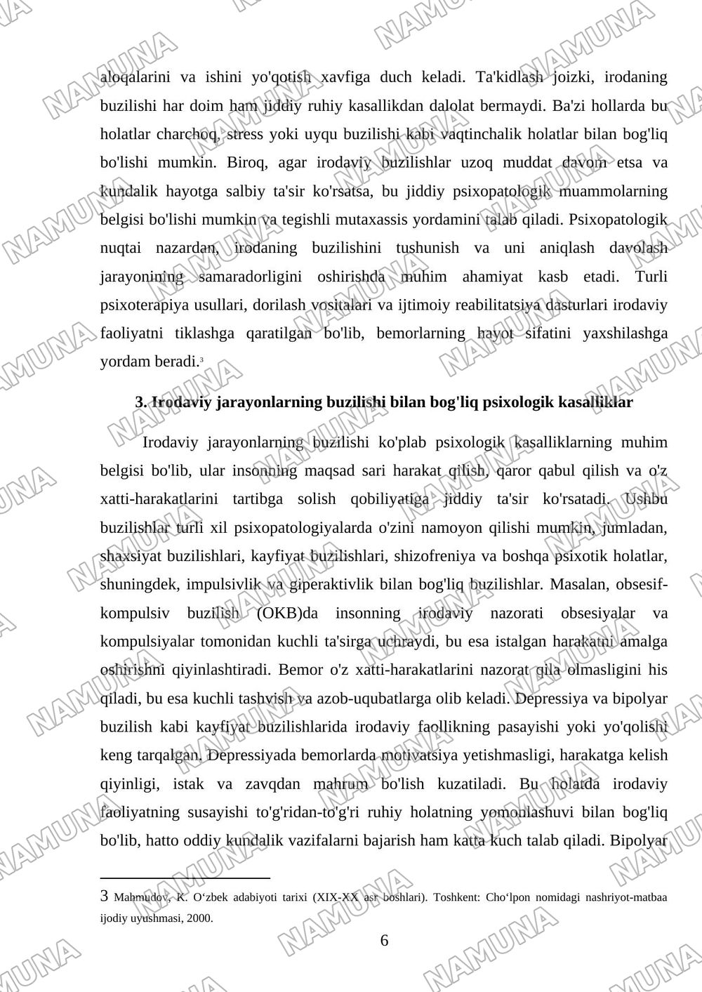 Irodaning psixopatalagik xususiyatlari — mustaqil ish, 6-varaq