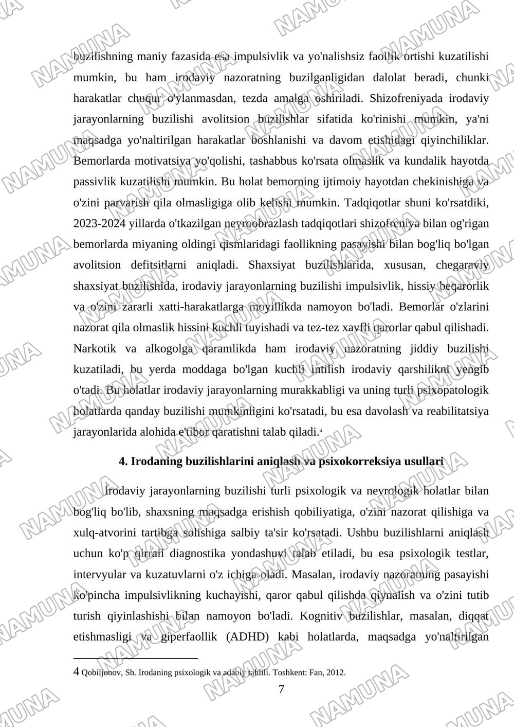 Irodaning psixopatalagik xususiyatlari — mustaqil ish, 7-varaq