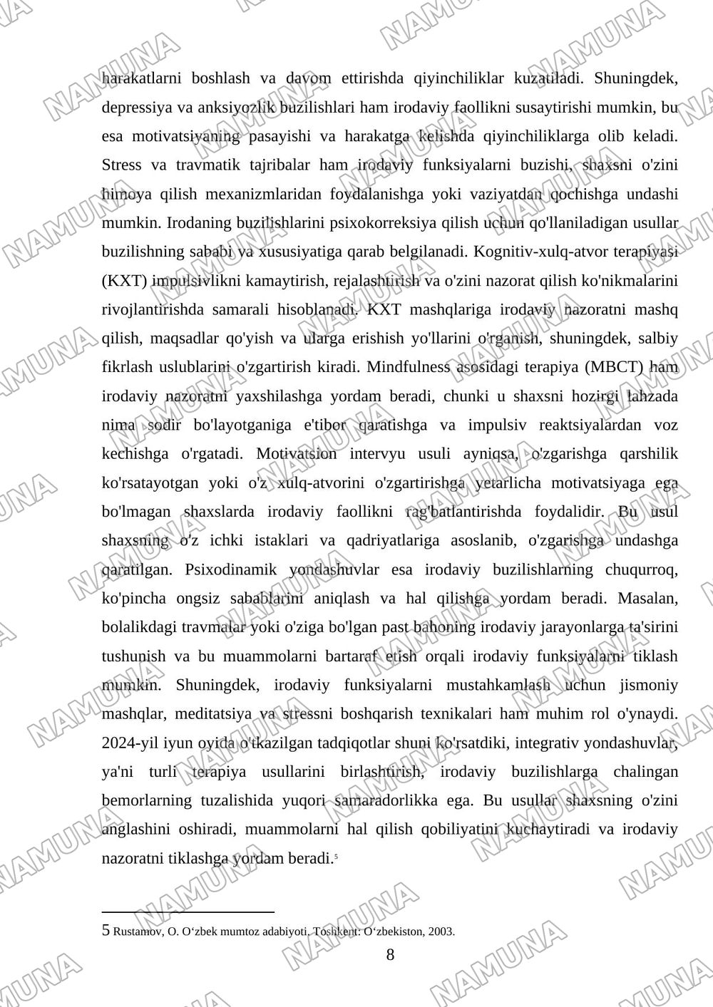 Irodaning psixopatalagik xususiyatlari — mustaqil ish, 8-varaq