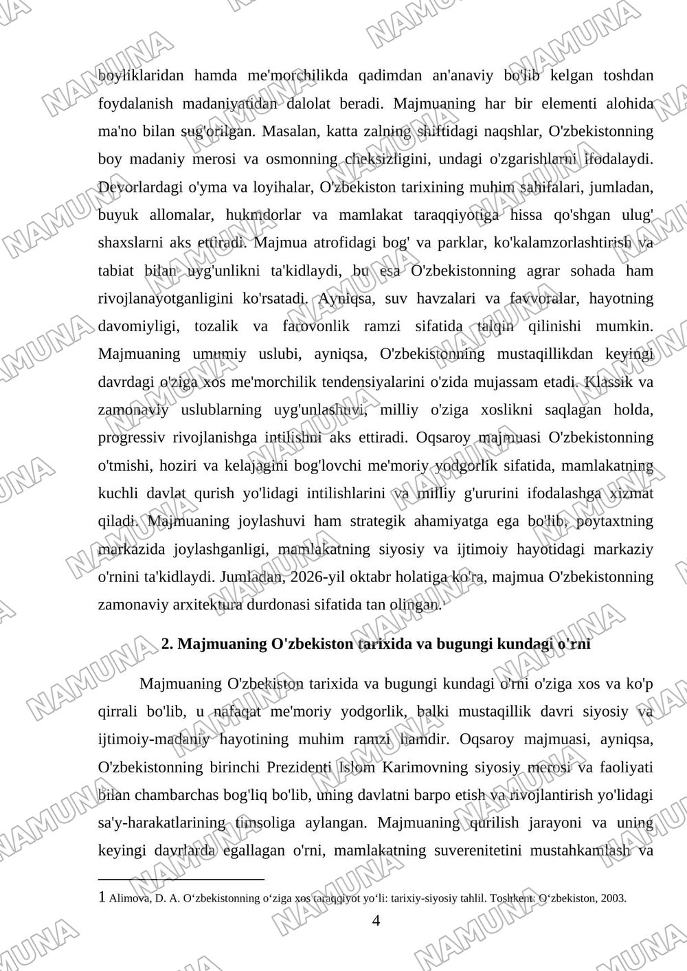 'oqsaroy' majmuosiga sayohat va islom karimov faoliyati — mustaqil ish, 4-varaq