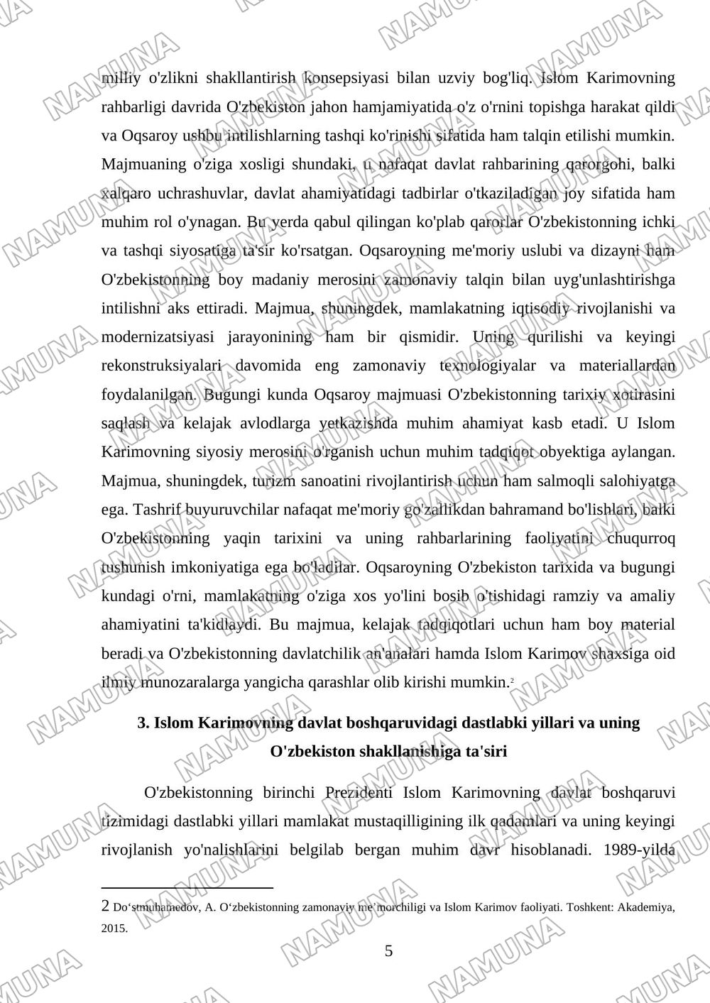 'oqsaroy' majmuosiga sayohat va islom karimov faoliyati — mustaqil ish, 5-varaq