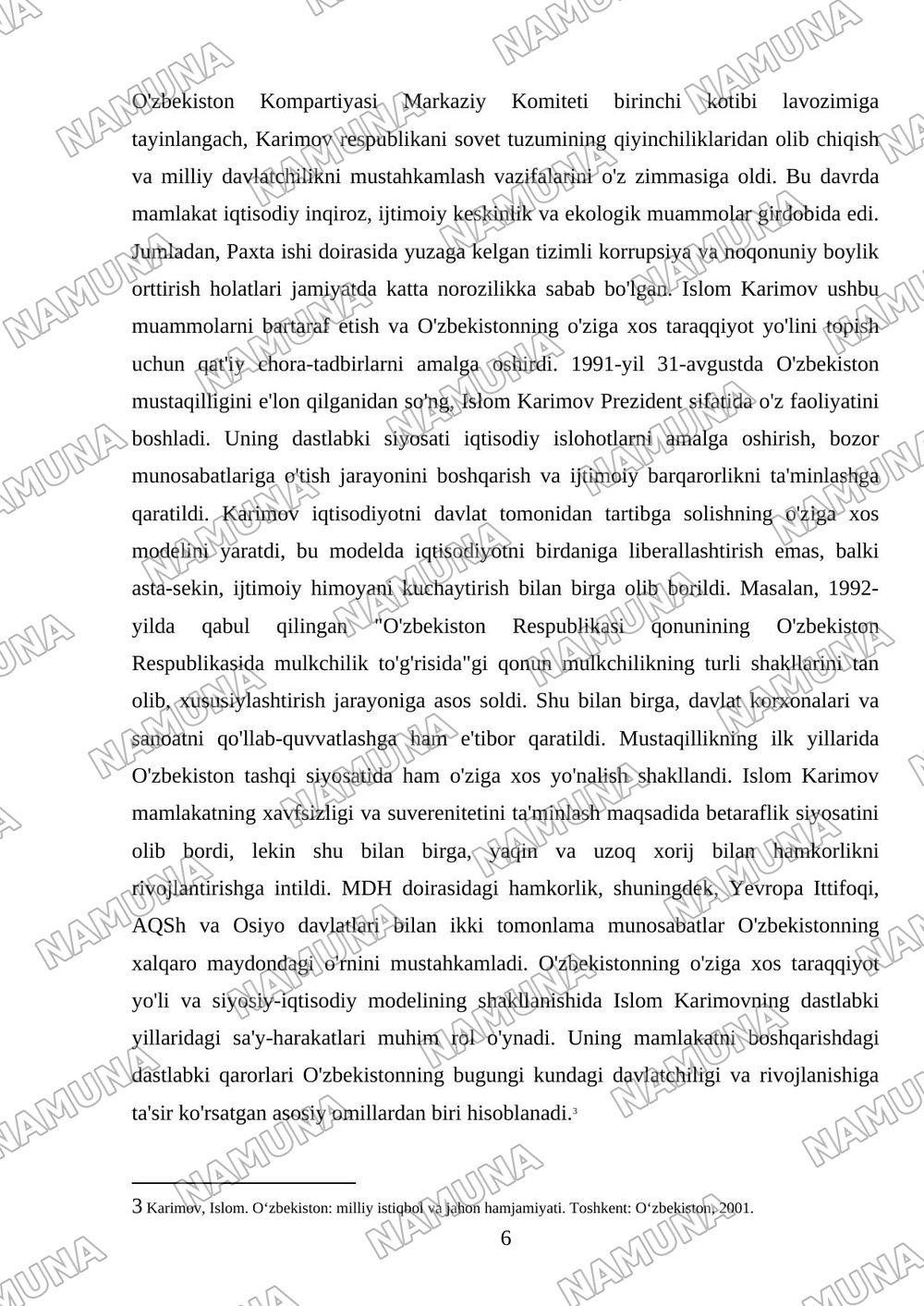 'oqsaroy' majmuosiga sayohat va islom karimov faoliyati — mustaqil ish, 6-varaq