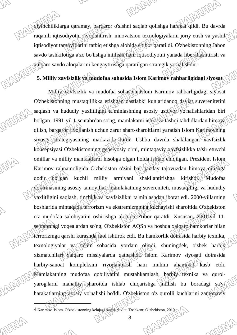 'oqsaroy' majmuosiga sayohat va islom karimov faoliyati — mustaqil ish, 8-varaq