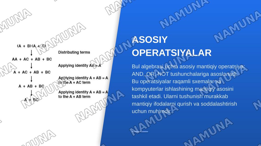 Bul algebrasi mantiqiy tenglik va mantiq ifodalarini soddalashtirish — zamonaviy taqdimot, 4-slayd
