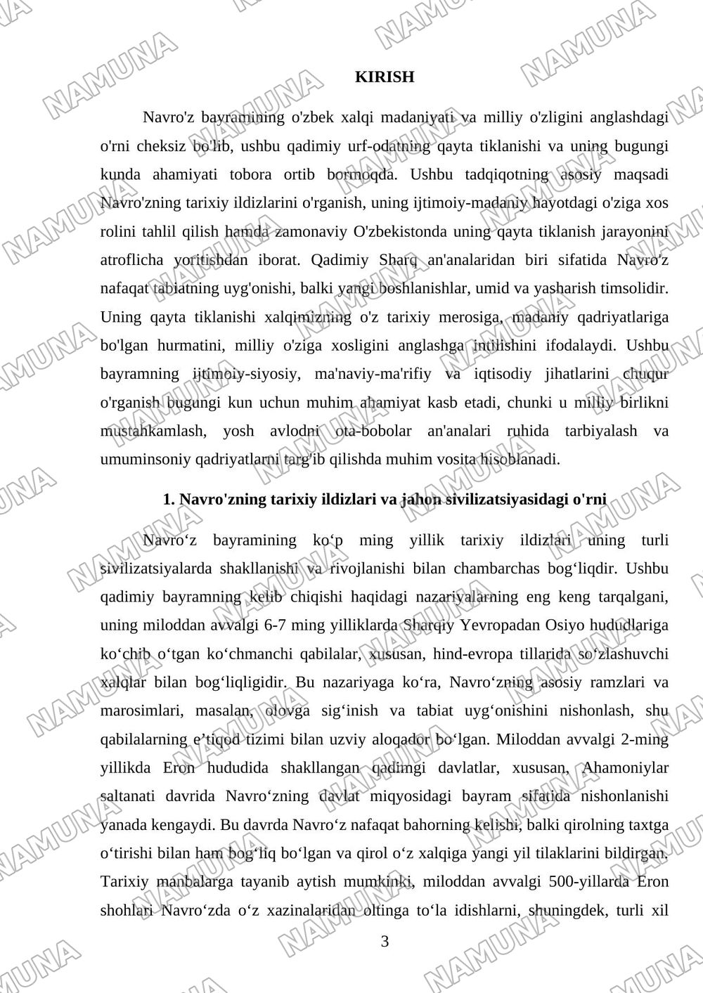 Navro’z bayramining qayta tiklanishi va ahamiyati — mustaqil ish, 3-varaq