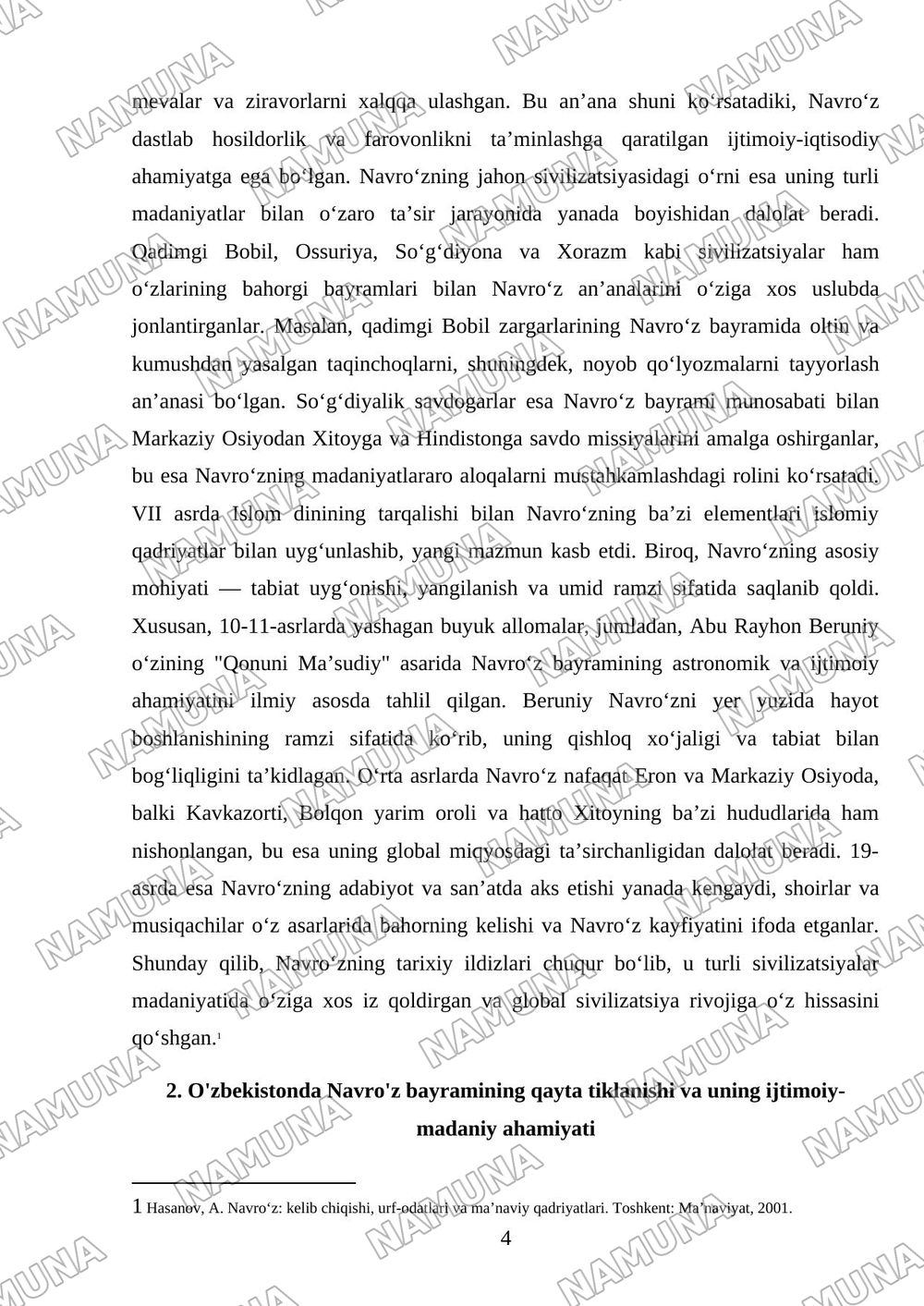 Navro’z bayramining qayta tiklanishi va ahamiyati — mustaqil ish, 4-varaq