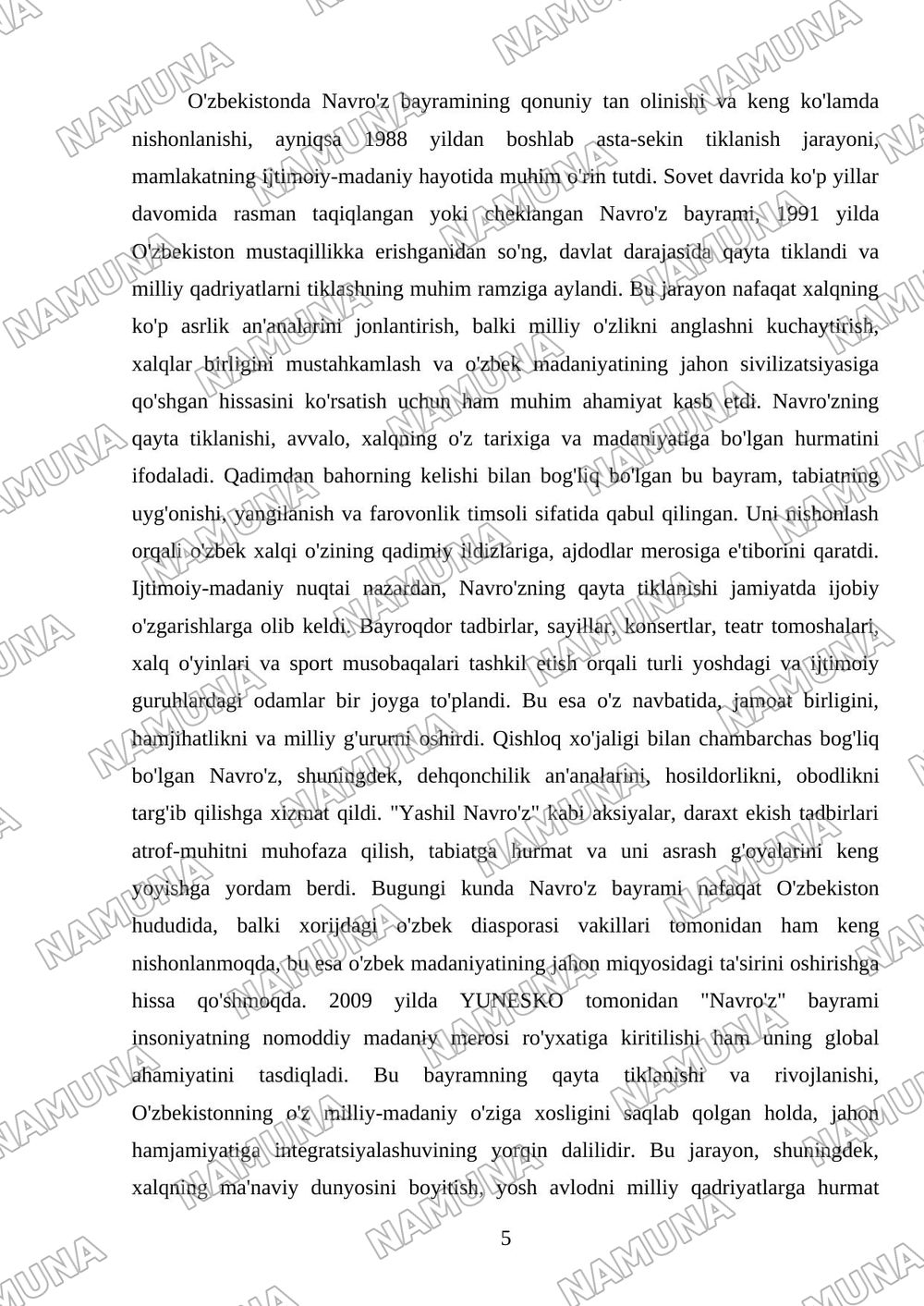 Navro’z bayramining qayta tiklanishi va ahamiyati — mustaqil ish, 5-varaq